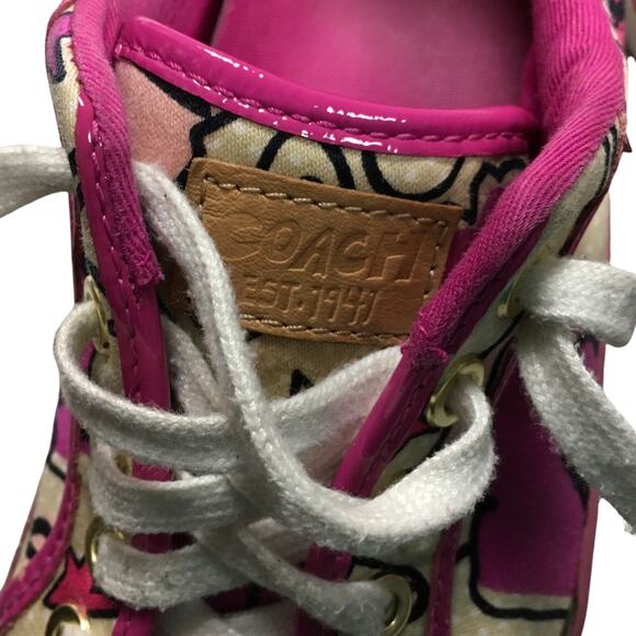 Coach Barrett Shoes Poppy Pink Petal Fabric Leather Women's sz 7 Sneakers - Picture 8 of 13